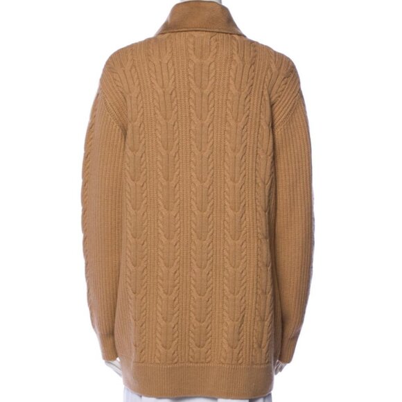Max Mara Rumena Double Breasted Cashmere Cable Knit Coat Camel Large - Picture 4 of 12